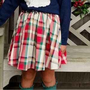 Pink Chicken Plaid Twirl Skirt in Red, Green, Navy, Cream